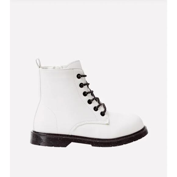 FabKids White Combat Boots with Black Glitter Soles - Picture 2 of 7